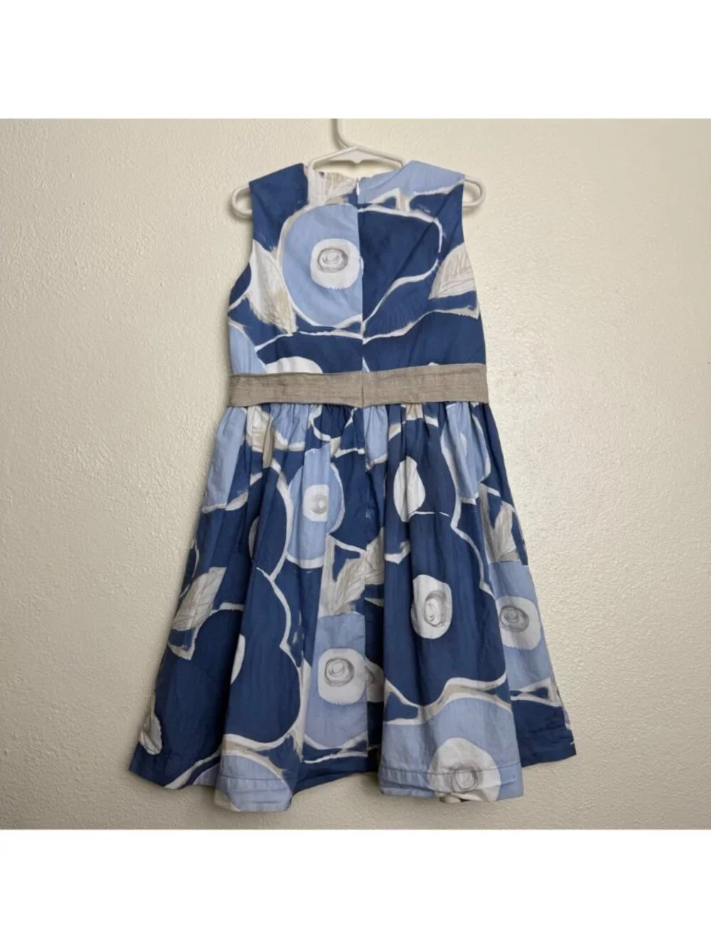 Il Gufo Girls Sleeveless Blue Floral Cotton Dress With Bow Belt